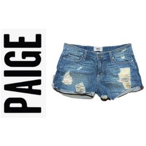 PAIGE Distressed Denim Cut Off Short Shorts
